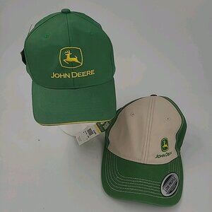 John Deere Green Khaki and Yellow Snap Back Adjustable Hats Lot Of 2 NWT